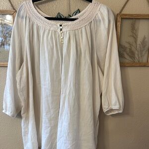 Chaps White Smocked 3/4 Sleeve Blouse